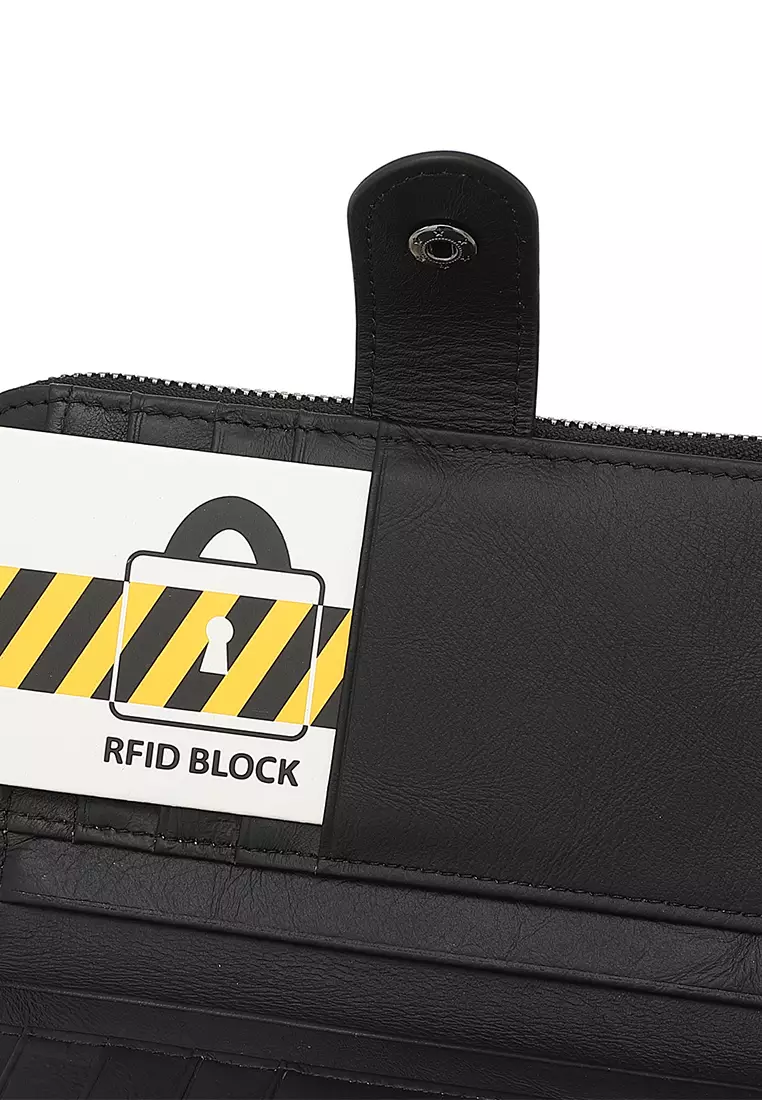 Unisex Genuine Leather RFID Blocking Wallet - Black