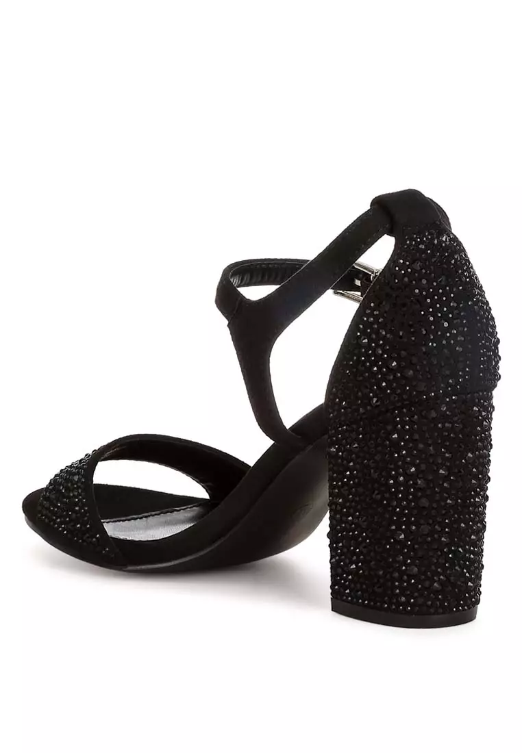 Rhinestones Embellished Sandals in Black