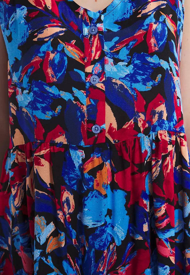 Blue Floral Midi Woven Dress TWOSS25EL00767