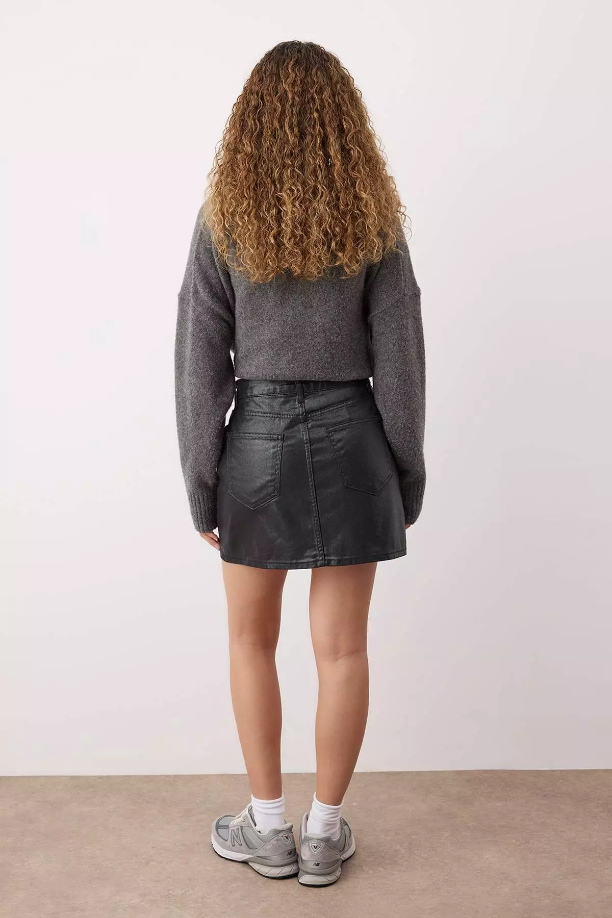 Black Coated Mini Denim Skirt