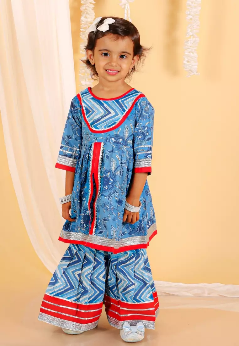 True Blue Girls Anarkali Kurta Sharara Set