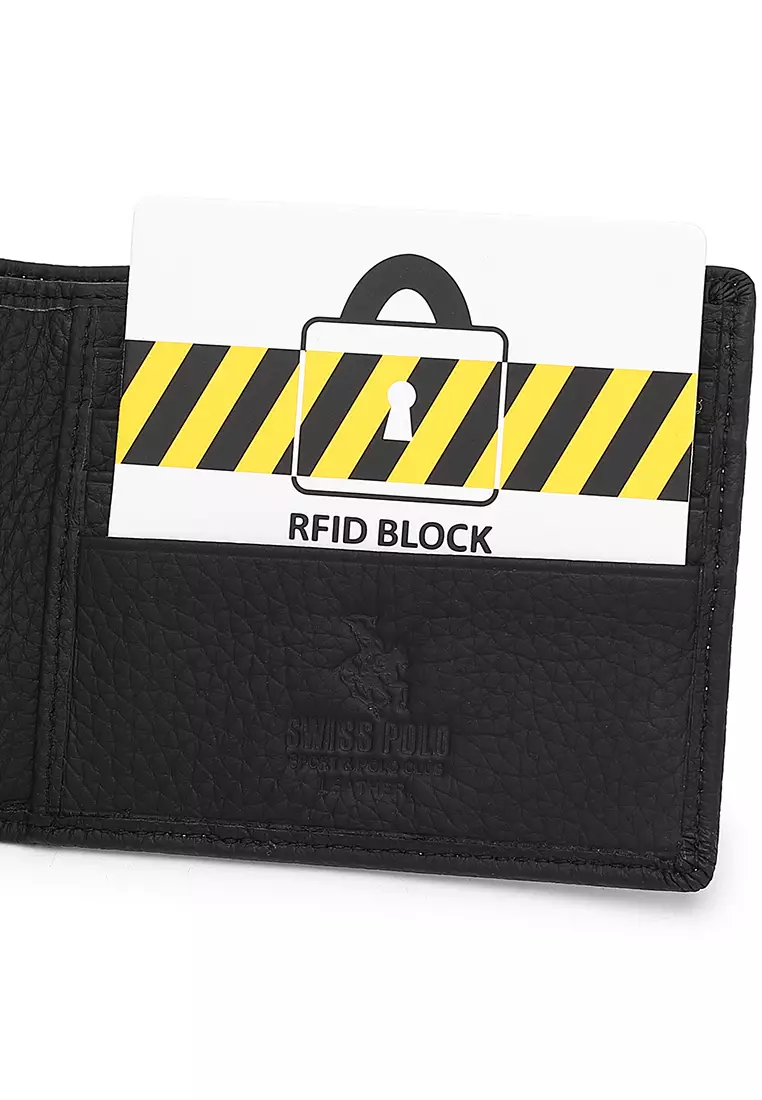 Genuine Leather RFID Short Wallet - Black