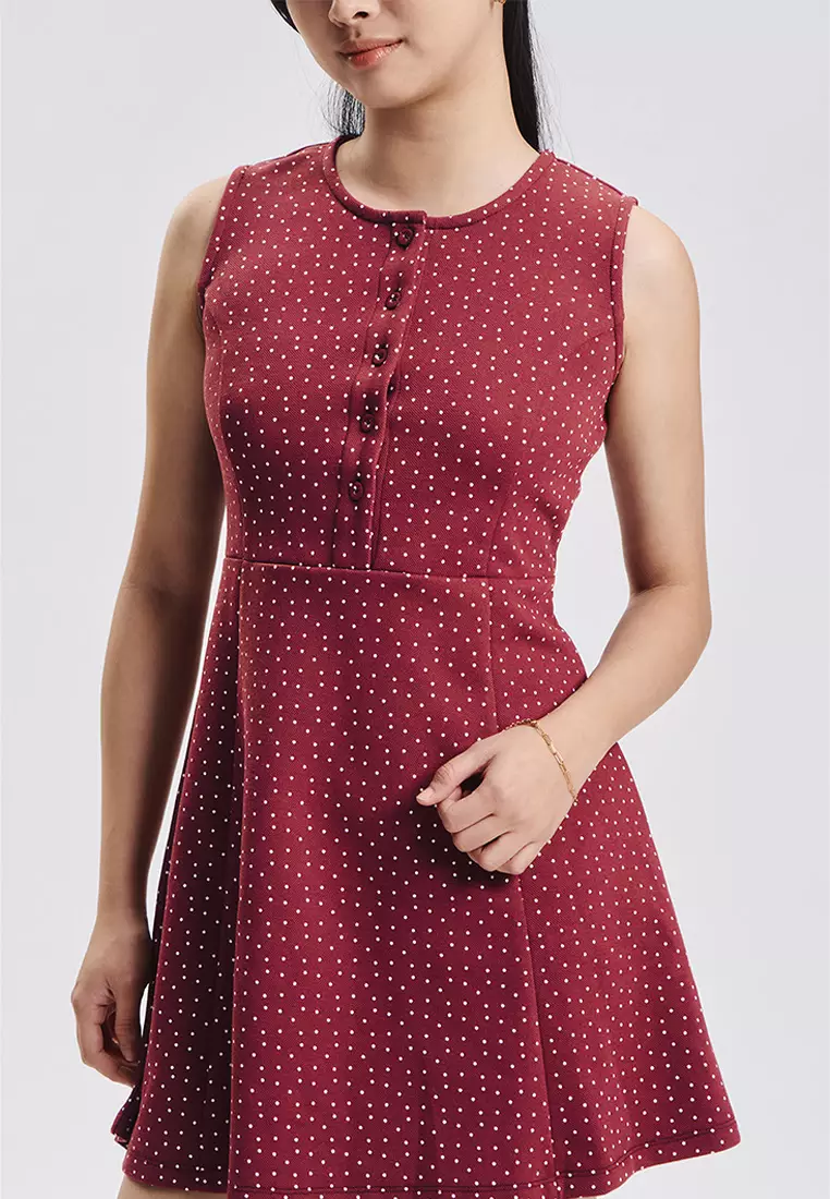 Sleeveless Polka Dot Button Front Mini Dress