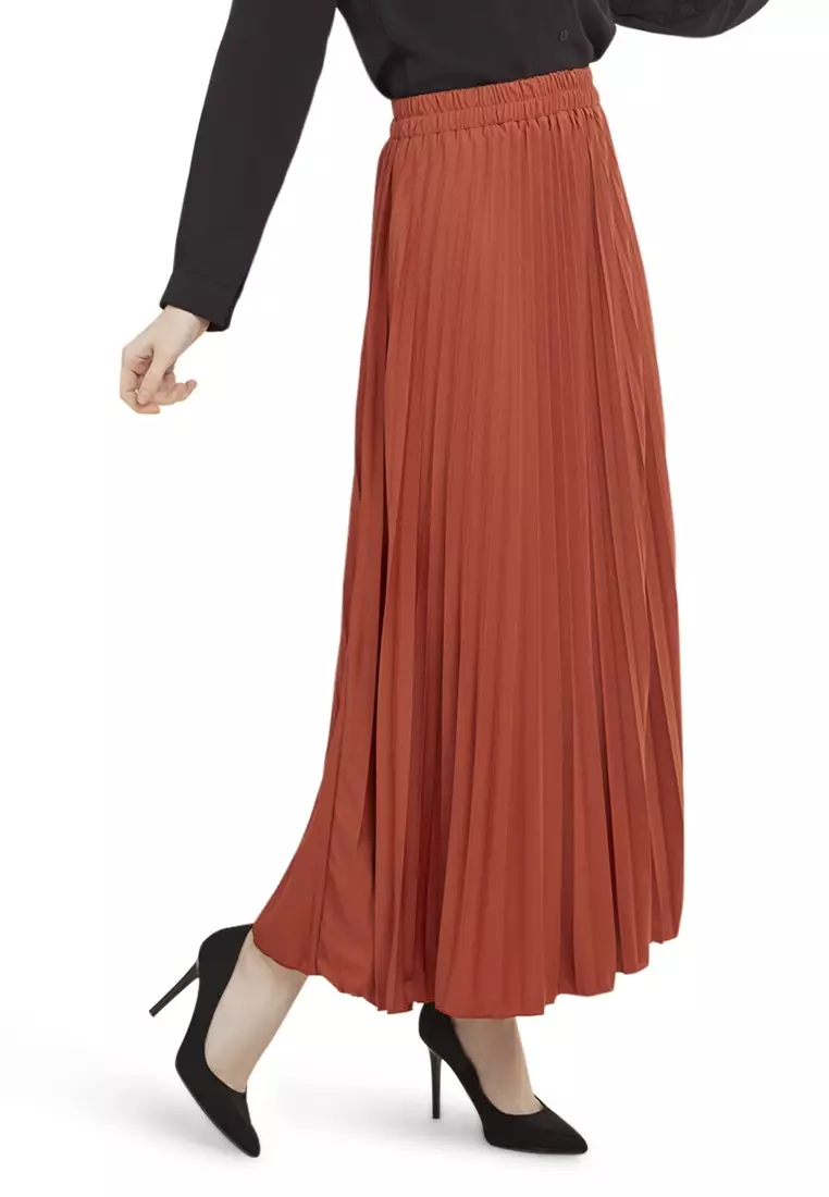 Belsya Rok Panjang Skirt Plisket Lipit Regular Fit Bawahan Wanita - Tangerine