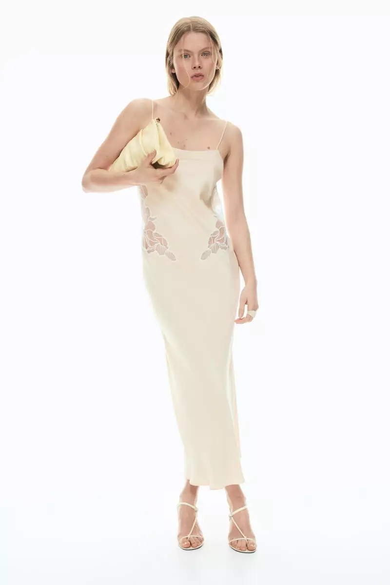 Lace-detail satin dress with scarf