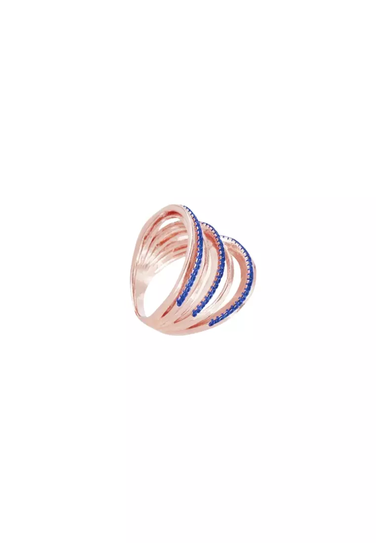 Rose Gold Vermeil Carrie Elegant Ring Blue CZ