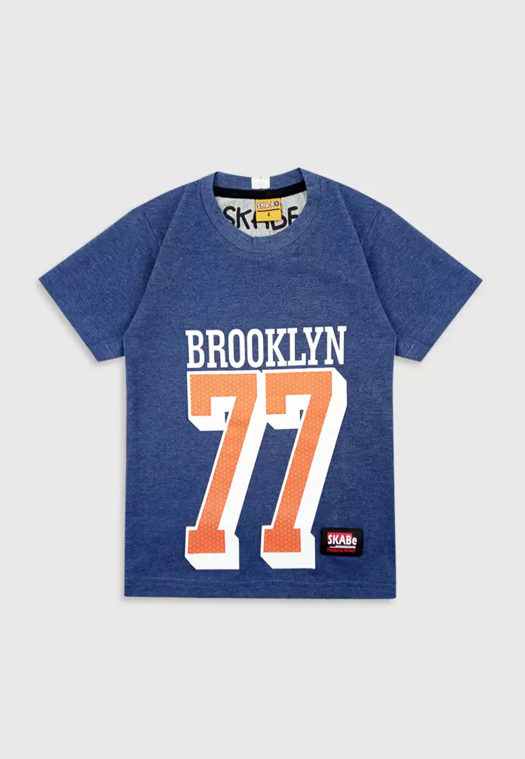 Wakakids Baju Anak Laki Laki Atasan Kaos Usia 4 Tahun Hingga 14 Tahun Motif Brooklyn 3893 Biru Abu SPATS
