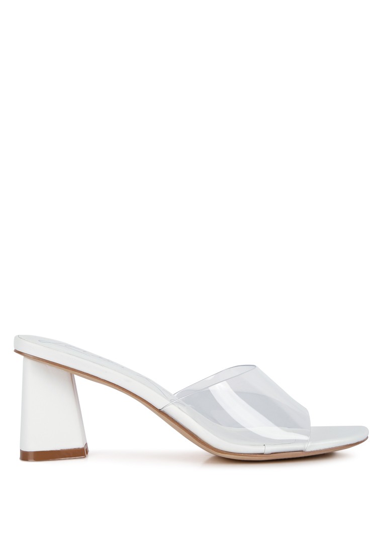 White Clear Straps Block Heeled Sandals
