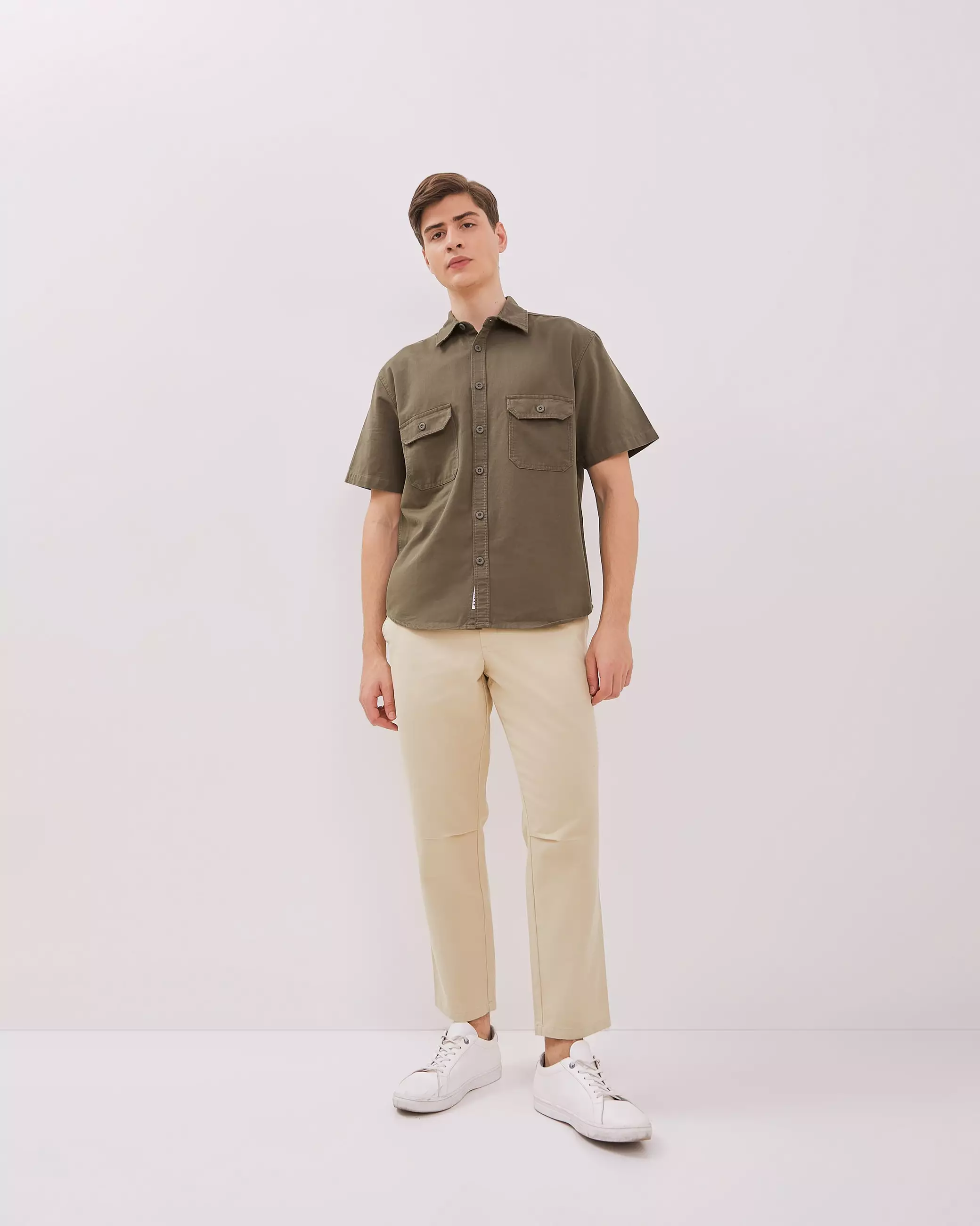 AMK Kemeja Pria Lengan Pendek SHS Jiya Ss Olive