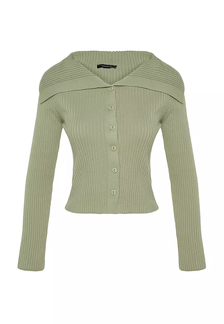 Crop Turn-down Collar Knitwear Cardigan