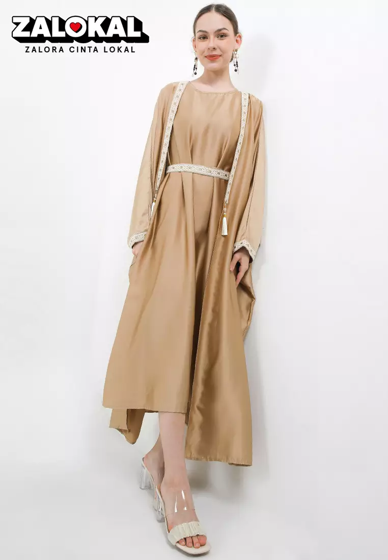 Sequined Lace Cardi With Belted Cami Dress