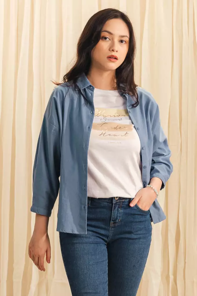 C2 Govana Blue Kemeja 7/8 Casual Oversize Wanita