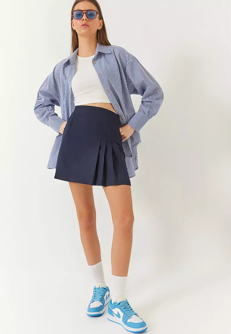 Women's High Waist Pleated Mini Atlas Skirt 7151 60261429