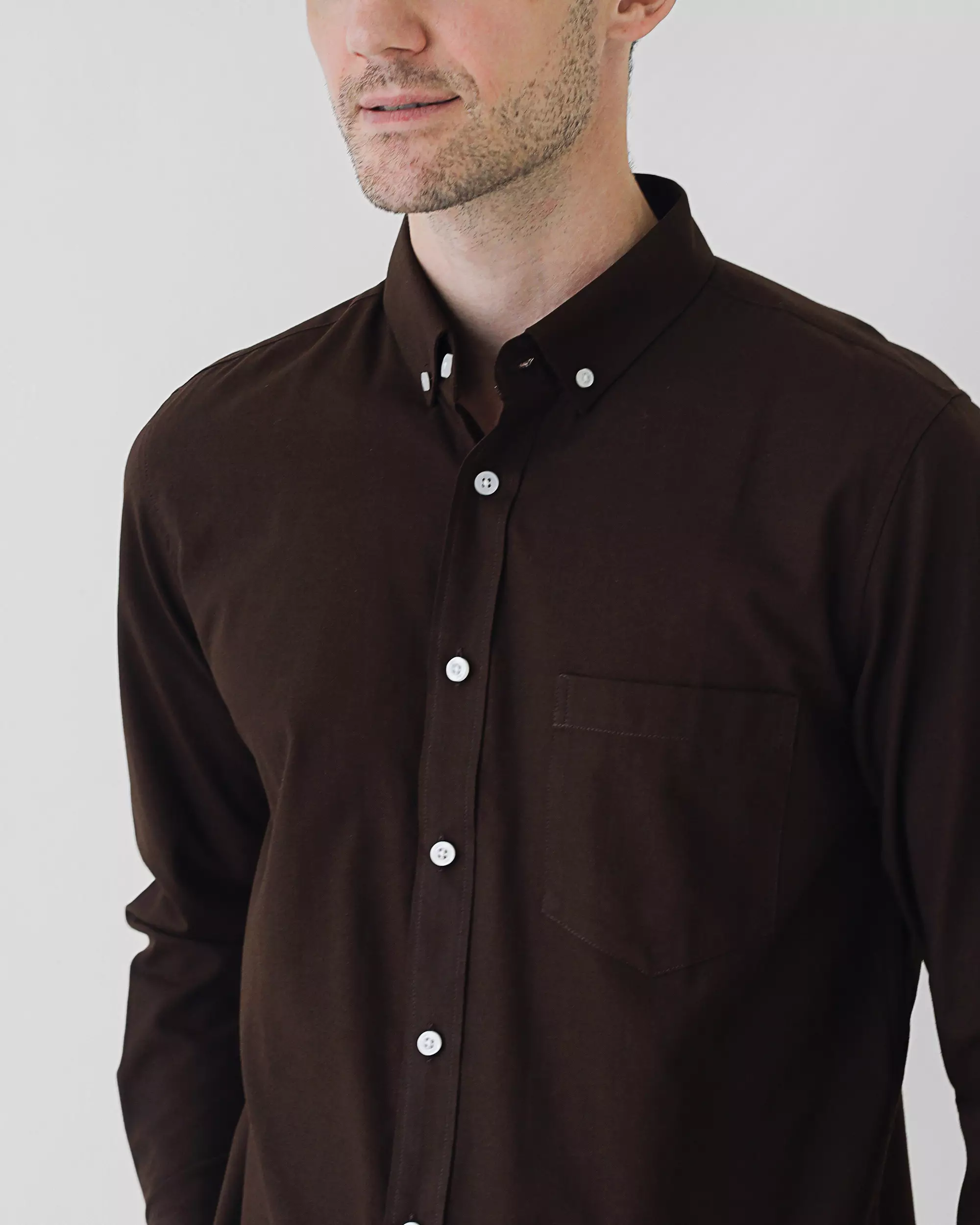 Cotton Well Marc Long Sleeve Oxford Shirt Chocolate | Kemeja Pria Lengan Panjang Basic Polos Coklat Tua