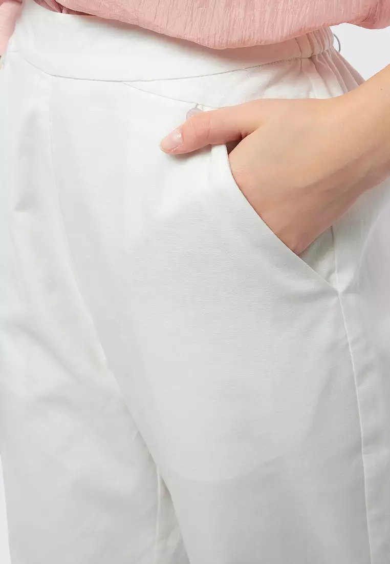 Long Pants with Elastic Waist Ecru