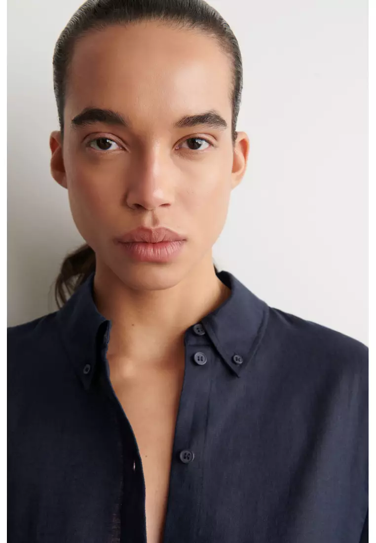 CURVED-HEM LINEN SHIRT