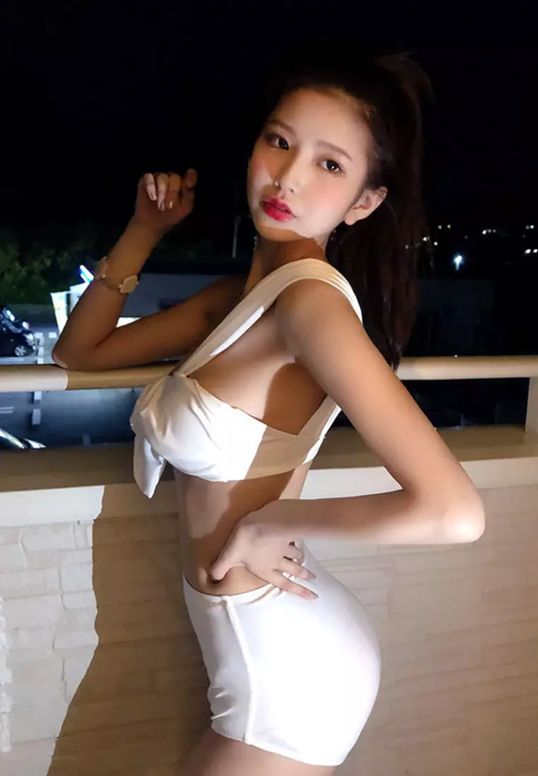 Slant Shoulder Split High Waist Two Piece Swimsuit CA071701RD