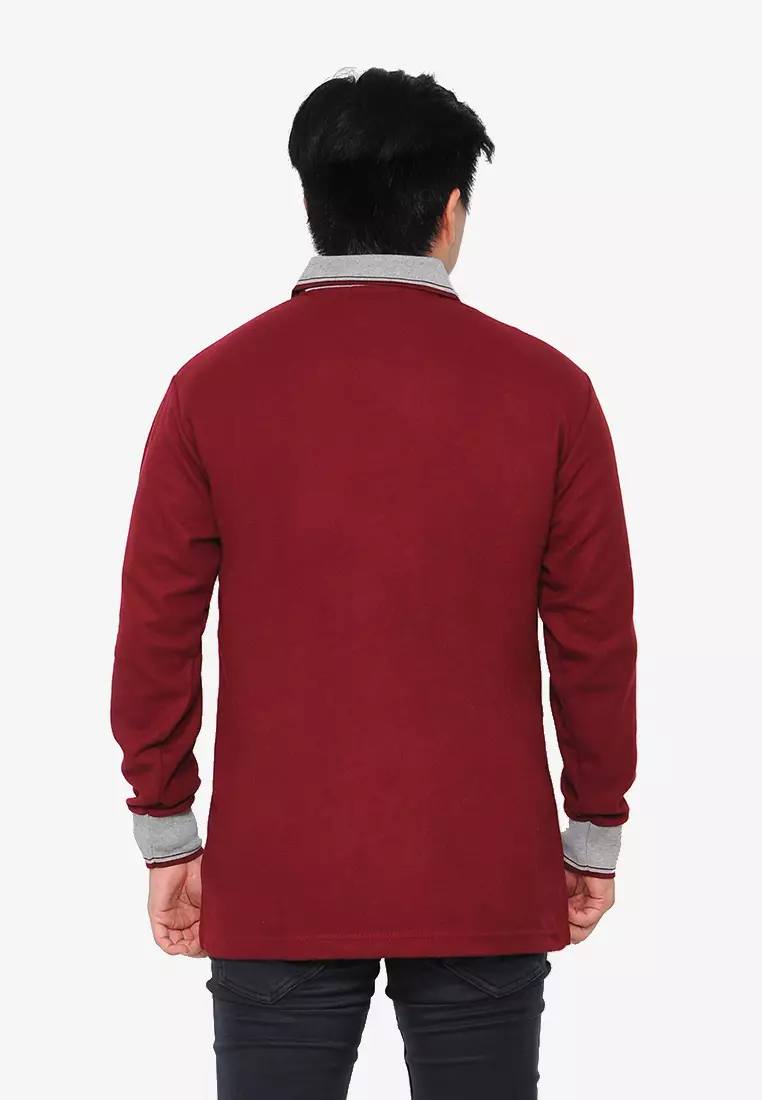 Andre Michel Kaos Polo Shirt Lengan Panjang Kerah Abu Maroon 933-71