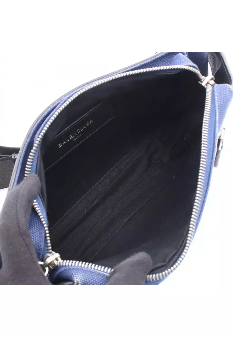 Pre-Loved BALENCIAGA belt bag body bag waist bag canvas leather Navy black