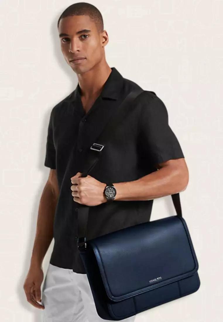 Michael Kors Cooper Leather Messenger Bag Navy
