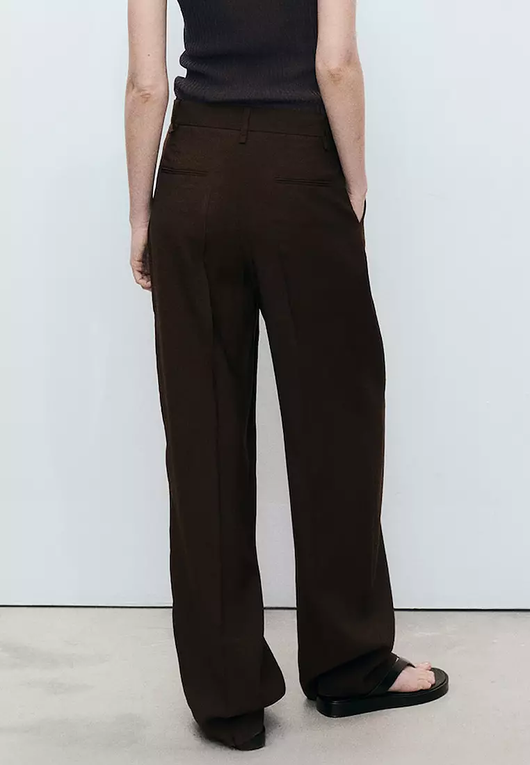 Wide Leg Pleated Trousers