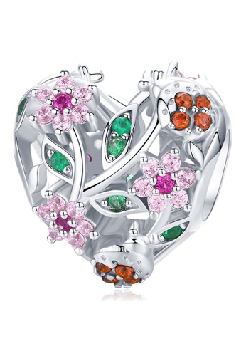 925 Signature 925 SIGNATURE Solid 925 Sterling Silver Heart Colourful Floral Flower Charm 3AF07AC3D5A991GS_1