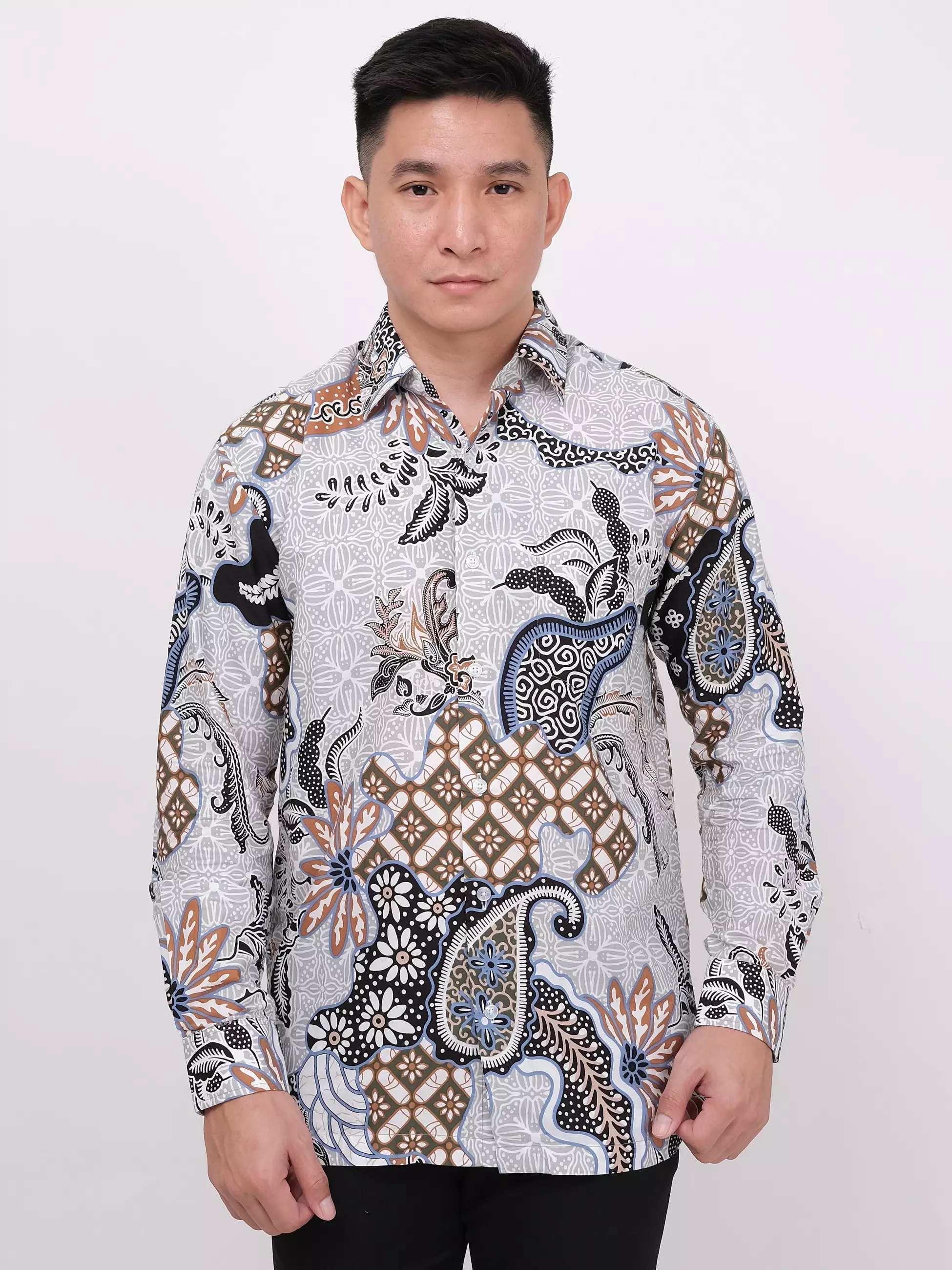 Kemeja Batik Lengan Panjang Abu Biru 16851