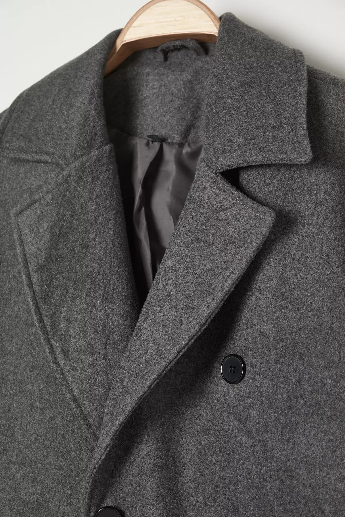 Long Anthracite Stamp Winter Coat - Double Breasted Loose Fit Tmnaw23Kb00003