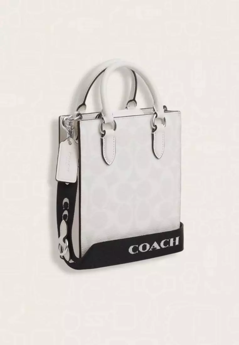 Coach Mini Tote In Signature Canvas Chalk Glacier White