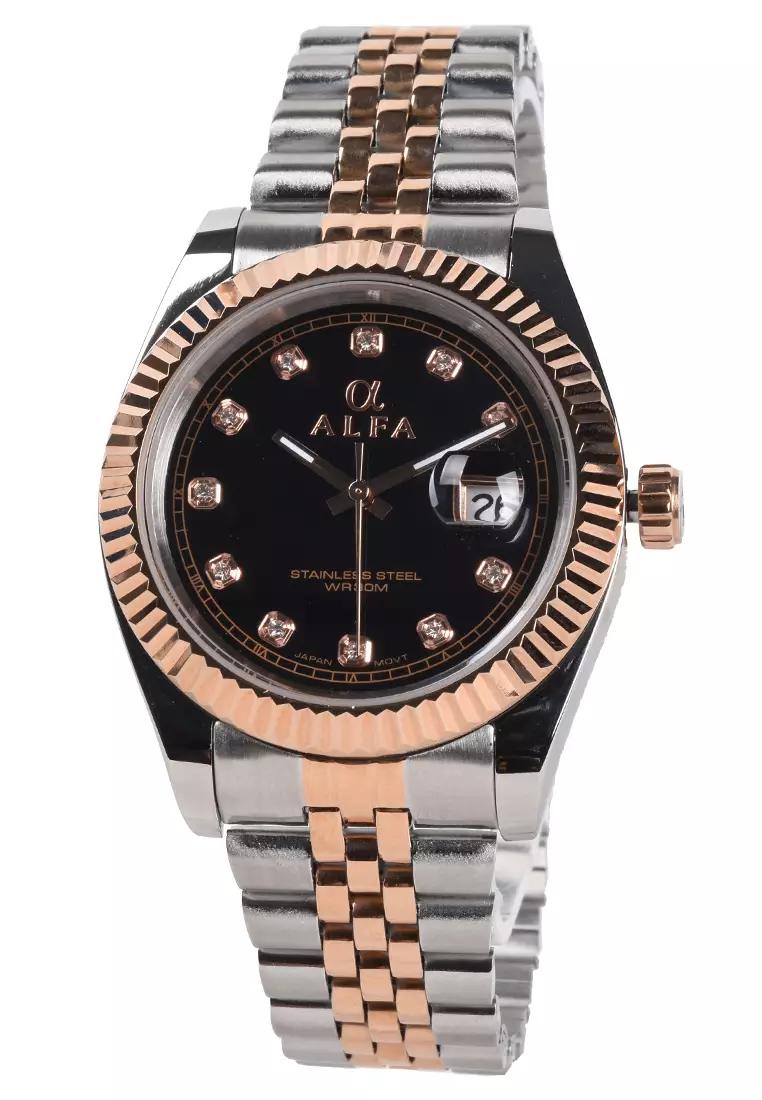 Alfa - Jam Tangan Pria - Silver Rosegold - Stainless Steel Bracelet - 99105M-F