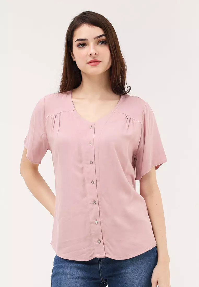 Short Sleeves V-neck Blouse