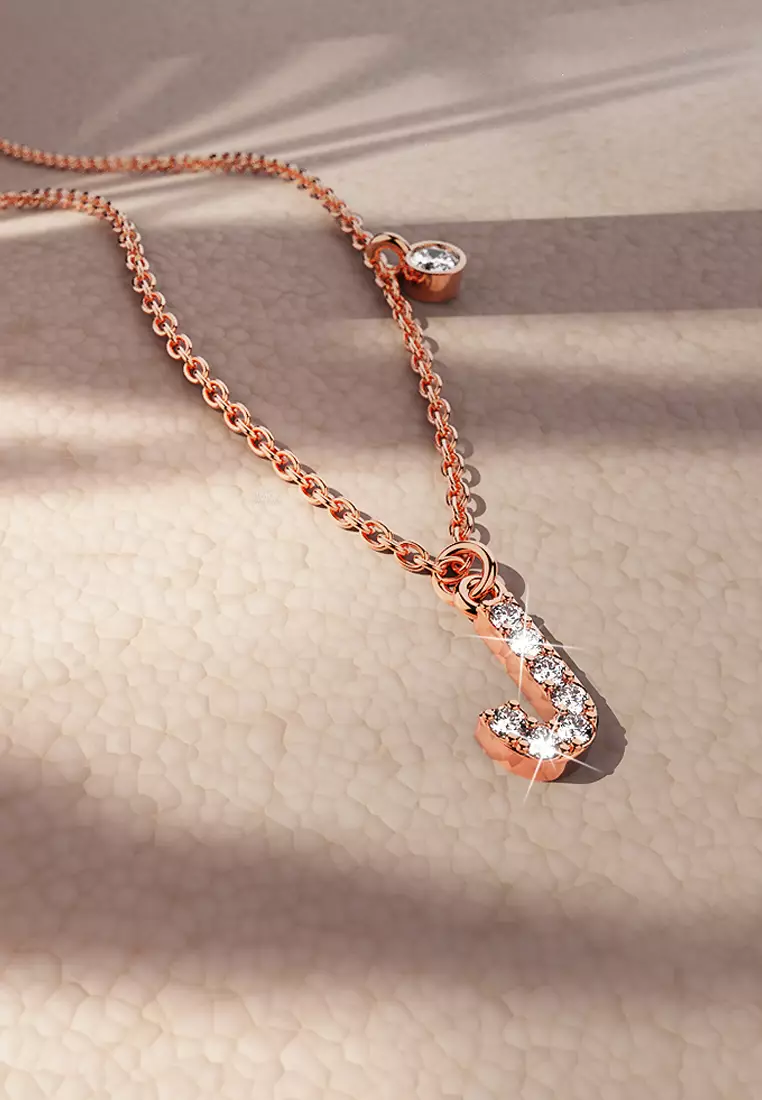 Solid 925 Sterling Silver Initial Crystal Personalised Alphabet Letter Necklace Rose Gold Filled - J