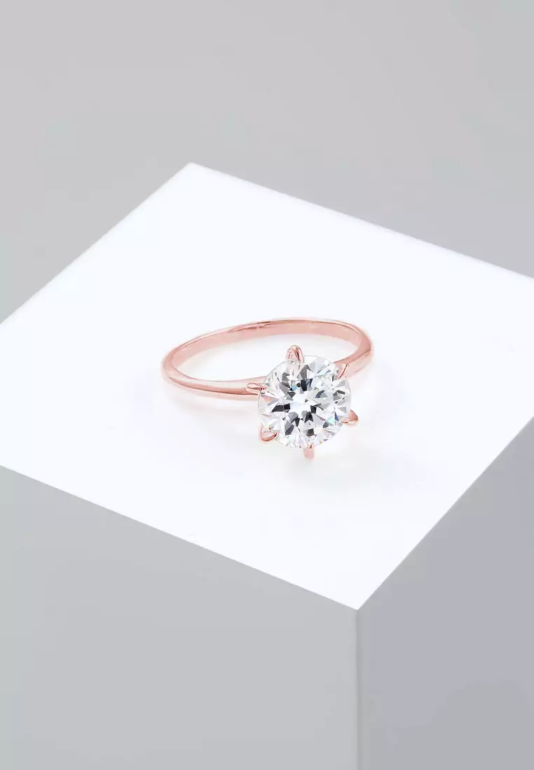 Perhiasan Wanita Perak Asli - Silver Cincin Crystal Rosegold Plated