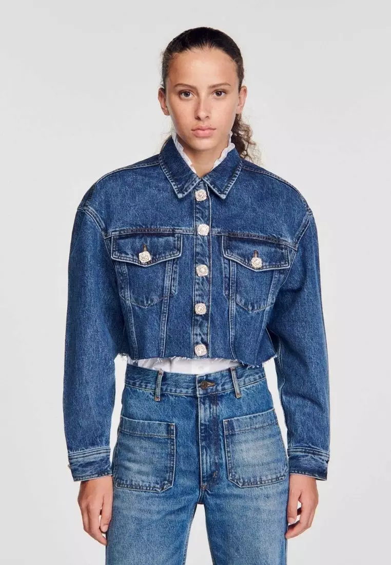 Coloured cropped discount denim jacket