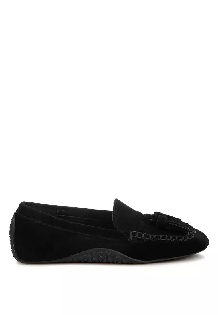 Discount on Rag & CO.  shoes - SKU: Suede Round Toe Tassel Loafers in Black