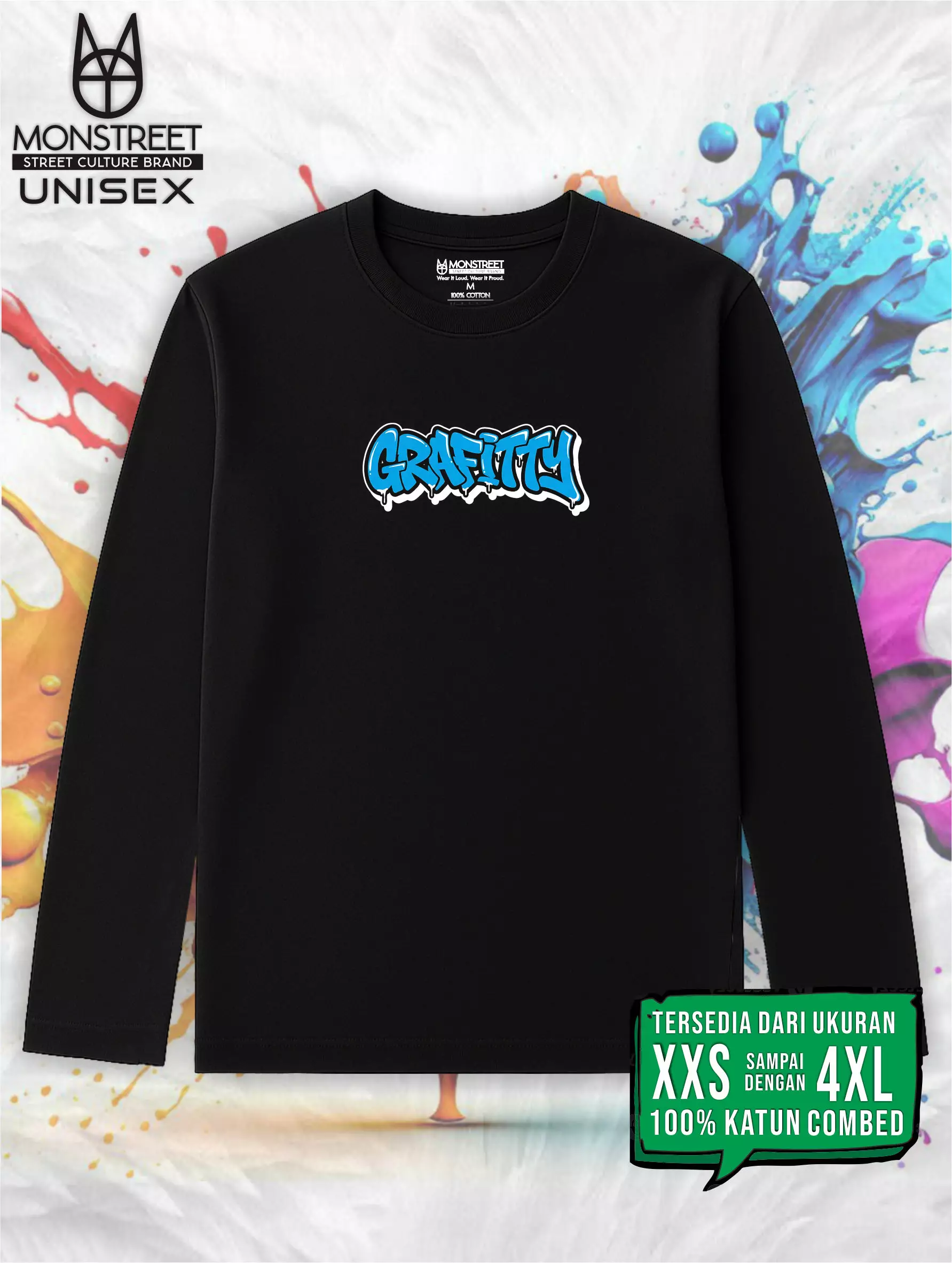 Monstreet Kaos Katun Combed 24S Grafis Reguler Fit Lengan Panjang Hitam Tshirt LUTR172 Cotton Combed 24S Graphic Tshirt Regular Fit Full Sleeve Black Tshirt