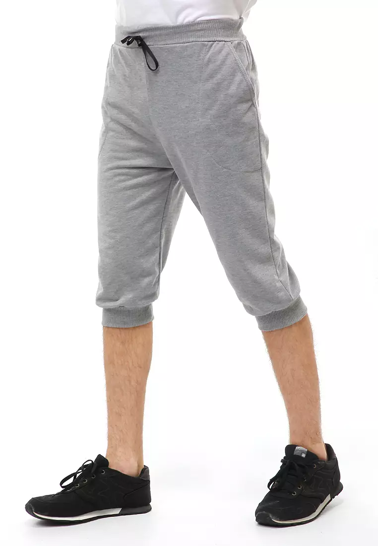 Rishham Short Pants Celana Jogger Pendek Pria Trackpants Material Baby Terry ORIGINAL - Light Gray