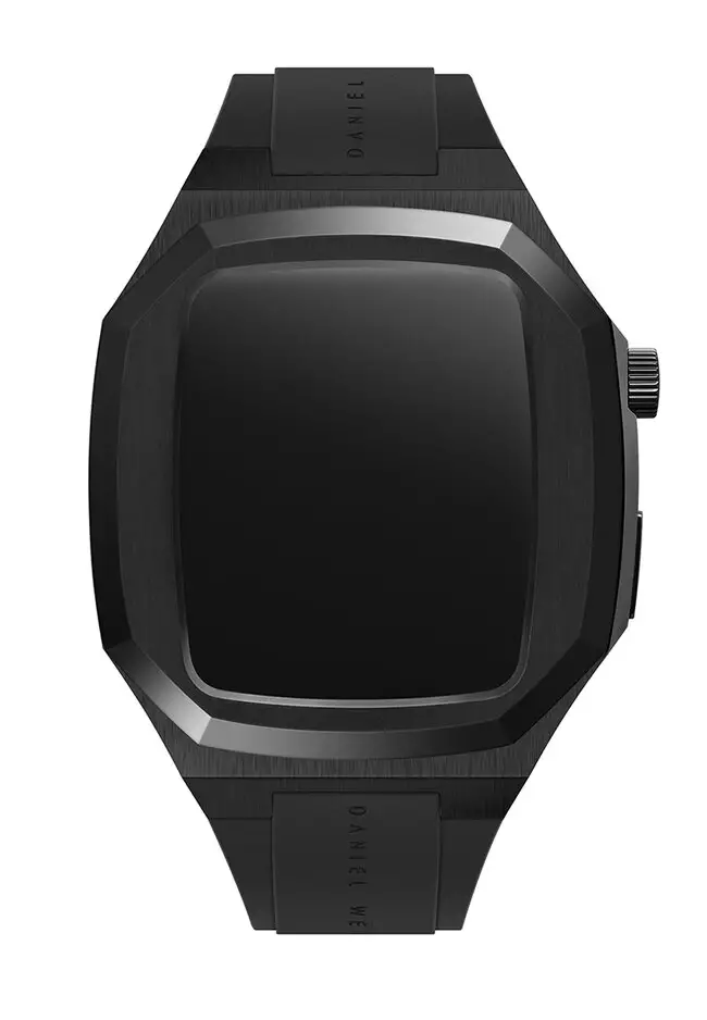 Switch Black 44mm - Smart watch case for Apple watch series 4, 5, 6 & SE - Stainless steel case with rubber strap -DW OFFICIAL