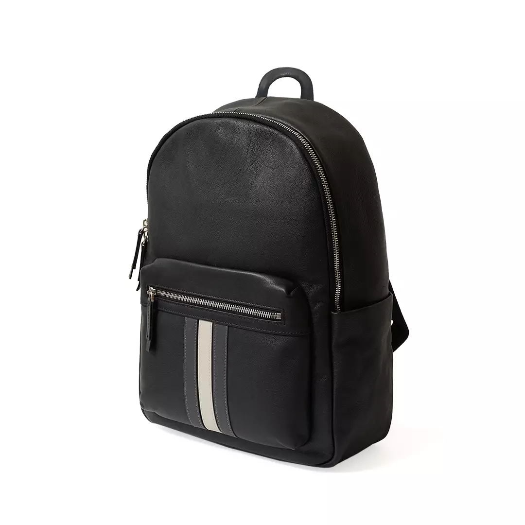 Ribbon Leather Backpack Black