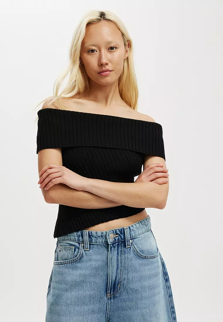 Asymmetric Off Shoulder Knit Top