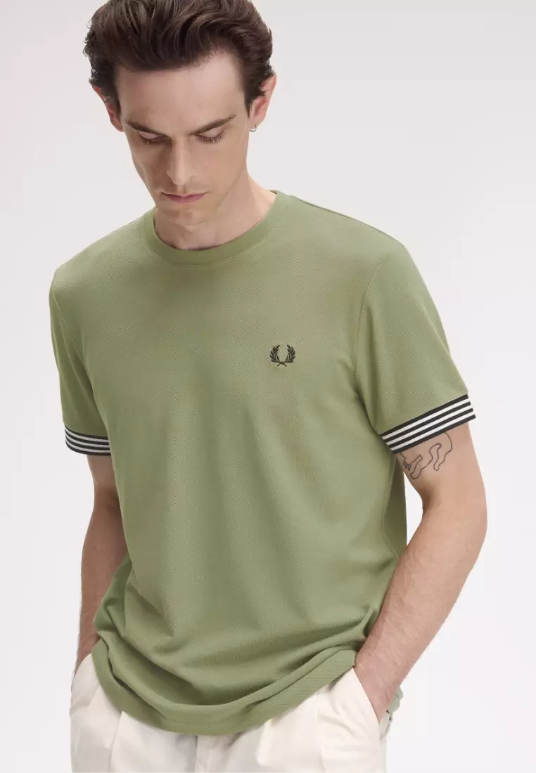 Fred Perry M7707 Striped Cuff T-Shirt (Olive Mint)