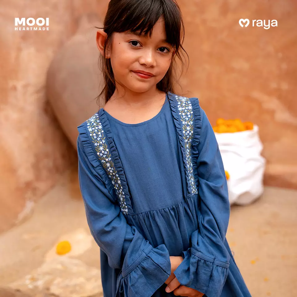 Mooi Dress Anak Gamis Anak Perempuan Raya Collection Maisha Gamis - Classic Blue