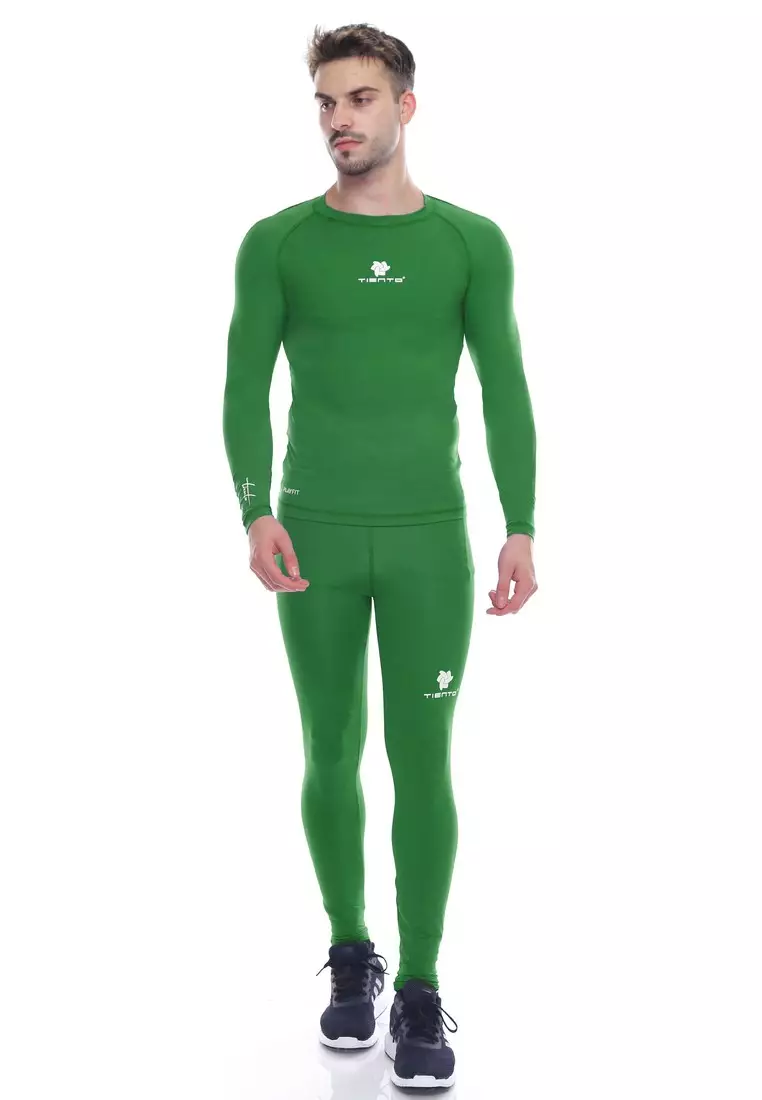 Tiento Man Baselayer Baju Ketat Manset Olahraga Pria Long Sleeve Green Rashguard Sport Original