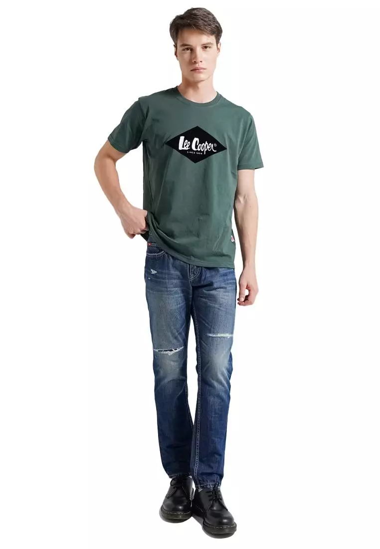 Lee Cooper Tapered Fit Jeans Arthur Repaired Medium Blue