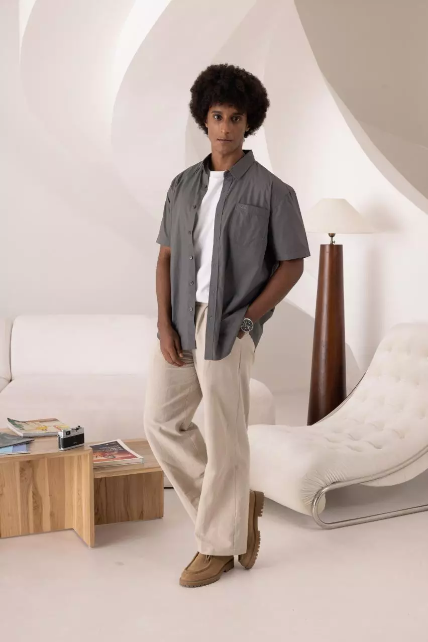 POLICE Kemeja Polos Cotton Dark Grey Regular Fit Pria