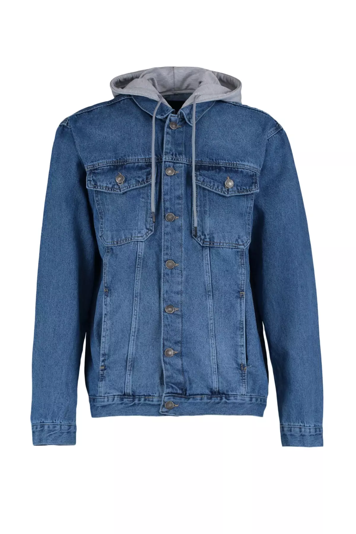 Men's Indigo Regular Fit Knitted Denim Jacket with a Hooded