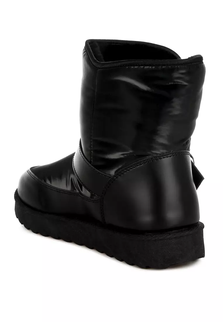 Buckle Strap Puffy Ankle Boots in Black