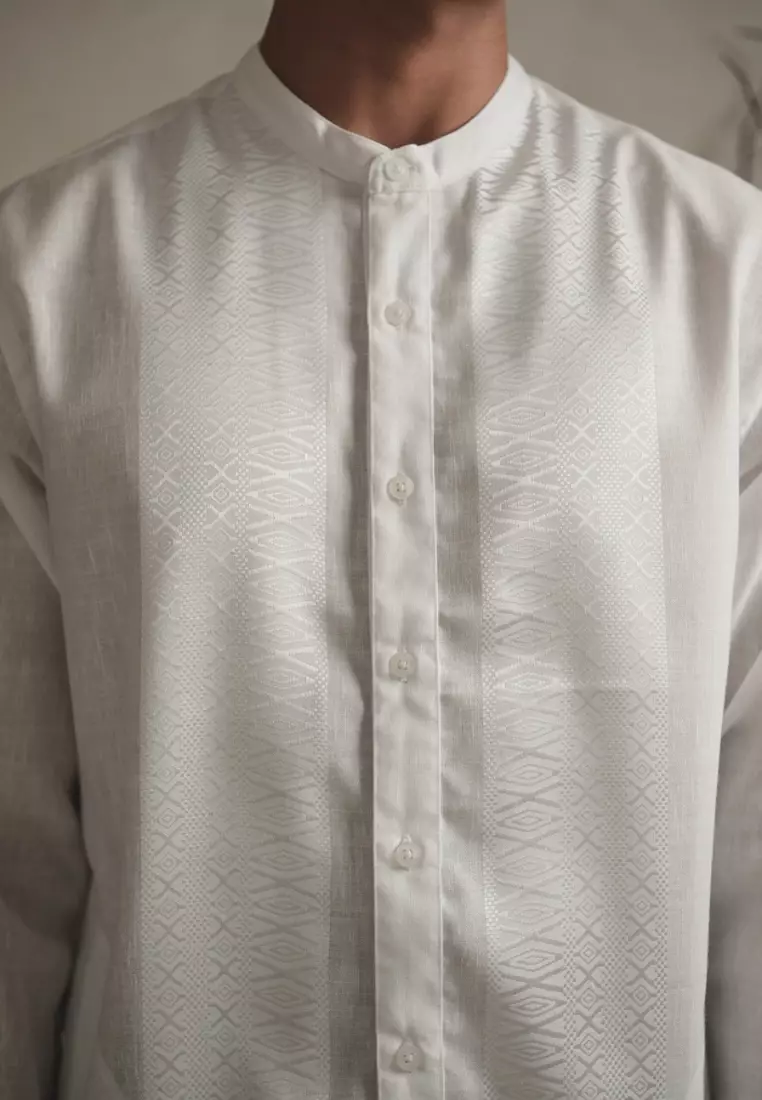 LARUSSO Khair Collection - Big Size Kemeja Koko Bordir Pria Bertekstur Lengan Panjang -  Tareeq