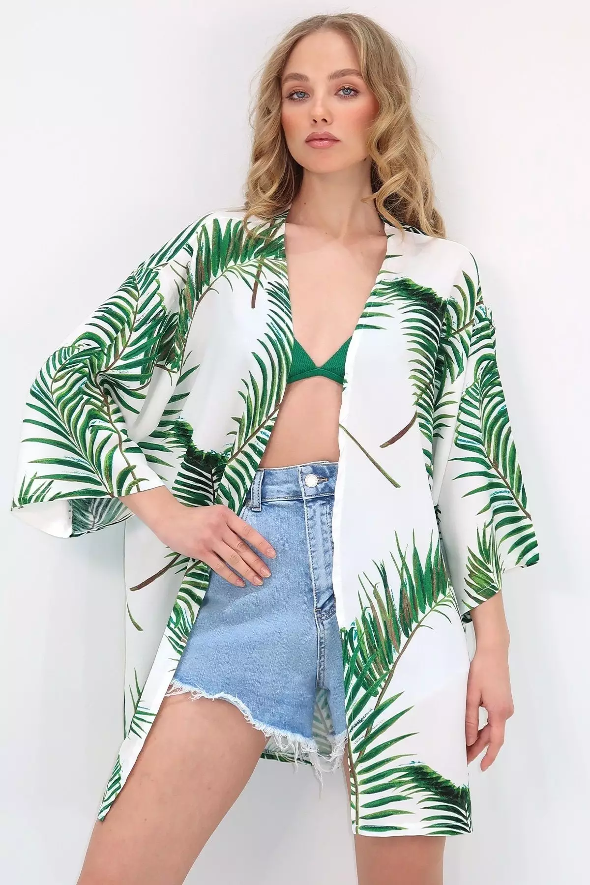 Women's Green Print Kimono Jacket