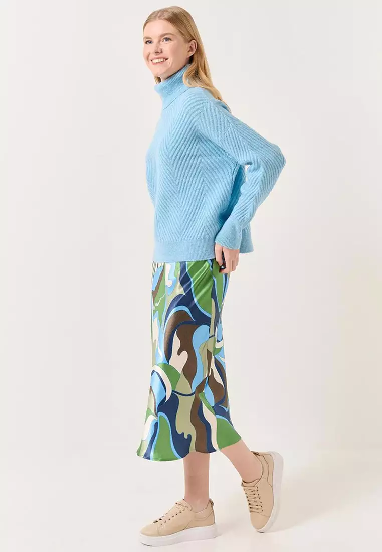 High Waist Pattern Midi Skirt